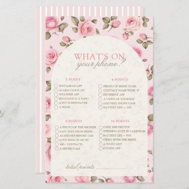 Vintage Pink What On Your Phone Bridal Shower Game