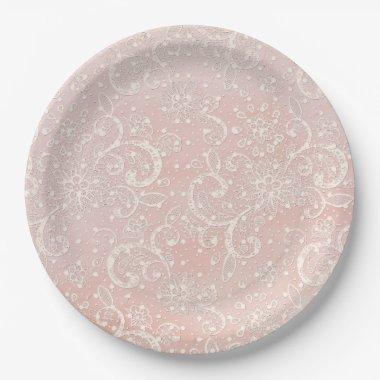 Vintage Pink & White Lace Shabby Chic Paper Plate