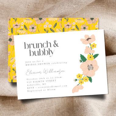 Vintage Pink Yellow Floral Brunch Bubbly Shower Invitations