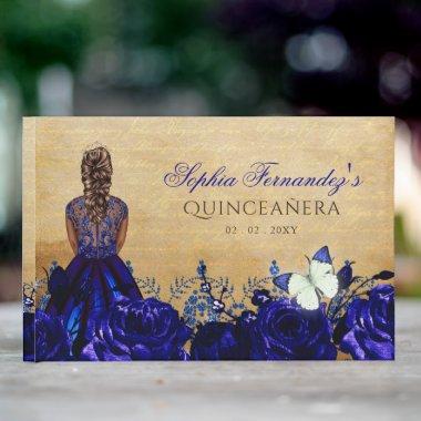 Vintage Princess Royal Blue Butterfly Quinceañera Guest Book