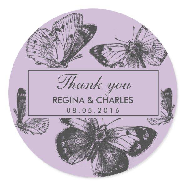 Vintage Purple Butterfly Wedding Thank You Sticker