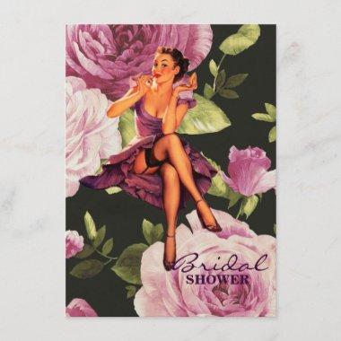 vintage purple floral retro pin up girl Invitations