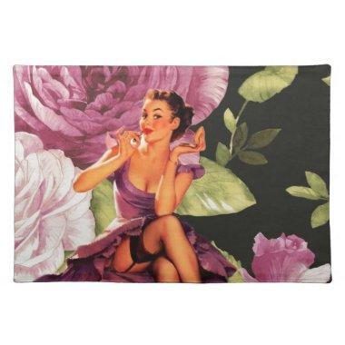 vintage purple floral retro pin up girl placemat