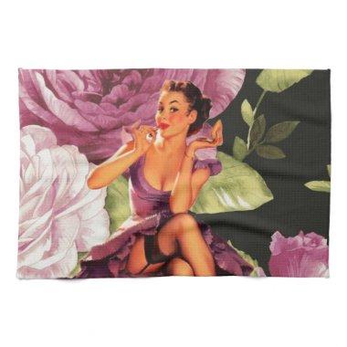 vintage purple floral retro pin up girl towel