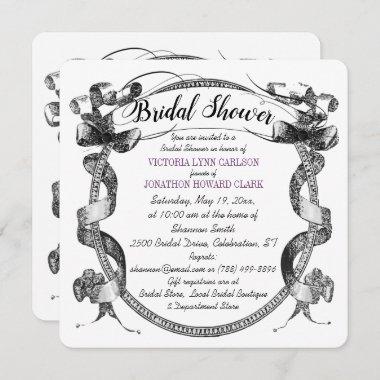 Vintage Purple Flourish Script Bridal Shower Invitations