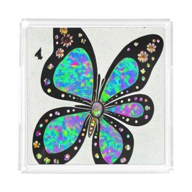 Vintage Rainbow Opal Butterfly 4 Acrylic Tray
