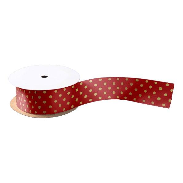 Vintage Red and Gold Polka Dots Pattern Satin Ribbon