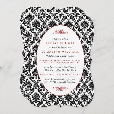 Vintage Red, Black & White Damask Bridal Shower Invitations