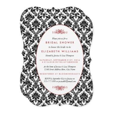 Vintage Red, Black & White Damask Bridal Shower Invitations