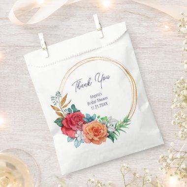 Vintage Red-Orange Garden Roses with Gold Circle Favor Bag