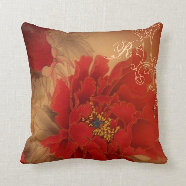 Vintage Red Peony Chinese Wedding Throw Pillow