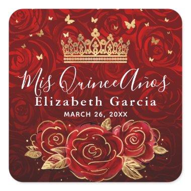 Vintage Red Rose and Gold Elegant Template Square Sticker