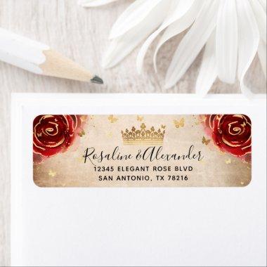 Vintage Red Rose Black Gold Crown Return Address Label