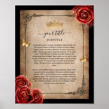 Vintage Red Rose Gold Black Royal Parchment Paper Poster