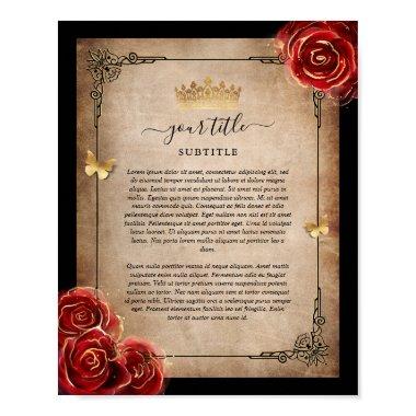 Vintage Red Rose Gold Black Royal Parchment Paper Poster