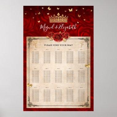 Vintage Red Rose Gold Crown Floral Seating Charts