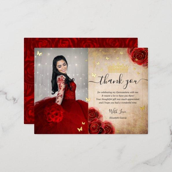 Vintage Red Rose Parchment Thank You Real Foil Invitation PostInvitations