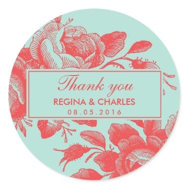 Vintage Red Rose Wedding Thank You Sticker