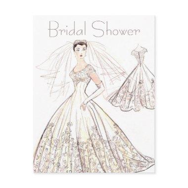 Vintage Retro 1950's Bride and Gown Bridal Shower Invitations