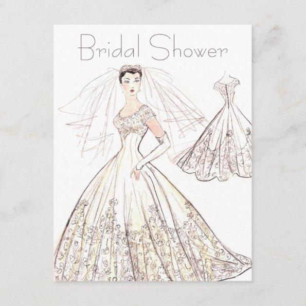 Vintage Retro 1950's Bride and Gown Bridal Shower Invitations
