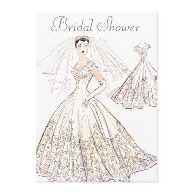 Vintage Retro 1950's Bride and Gown Bridal Shower Invitations