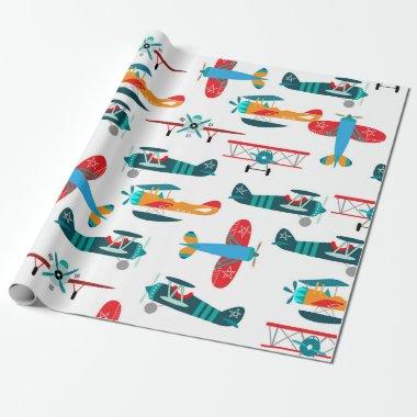 vintage retro airplane pattern wrapping paper