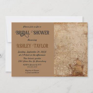 Vintage Retro Ancient Map Classic Bridal Shower Invitations