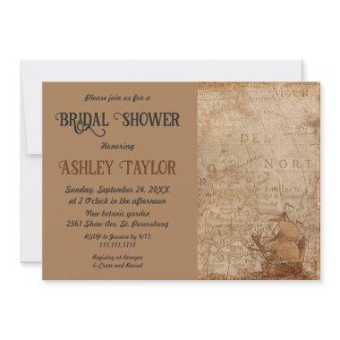 Vintage Retro Ancient Map Classic Bridal Shower Invitations