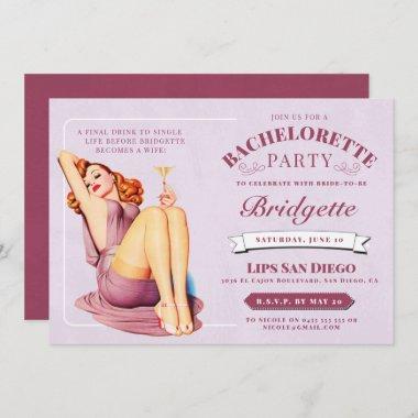 Vintage Retro Blush Martini Pin Up Bachelorette Invitations