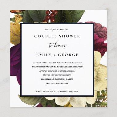 VINTAGE RETRO BURGUNDY FALL FLORAL COUPLES SHOWER Invitations