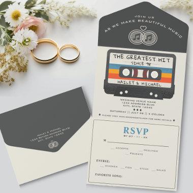 Vintage Retro Cassette Tape Greatest Hit Wedding All In One Invitations