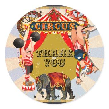 Vintage Retro Circus Birthday Party Favor Classic Round Sticker