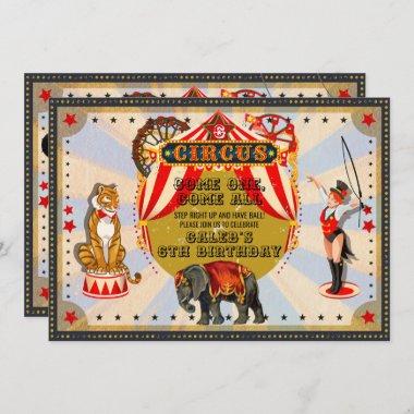 Vintage Retro Circus Birthday Party Invitations