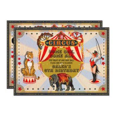 Vintage Retro Circus Birthday Party Invitations