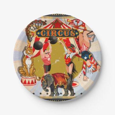 Vintage Retro Circus Birthday Party Paper Plates