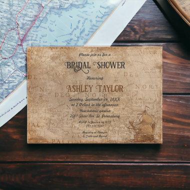 Vintage Retro Map Sailboat Classic Bridal Shower Invitations