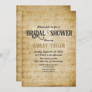 Vintage Retro Old Sheet Music Note Bridal Shower Invitations