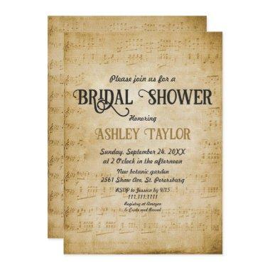 Vintage Retro Old Sheet Music Note Bridal Shower Invitations