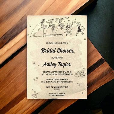 Vintage Retro Rustic Bridesmaids Old Bridal Shower Invitations