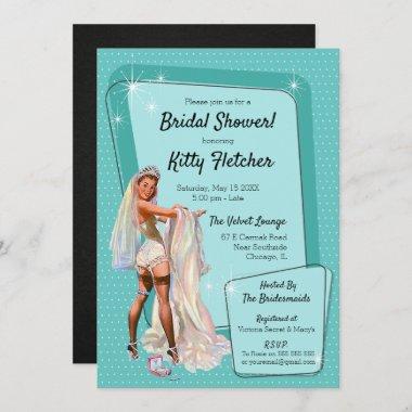 Vintage Retro Teal Pin Up Bride Bridal Shower Invitations