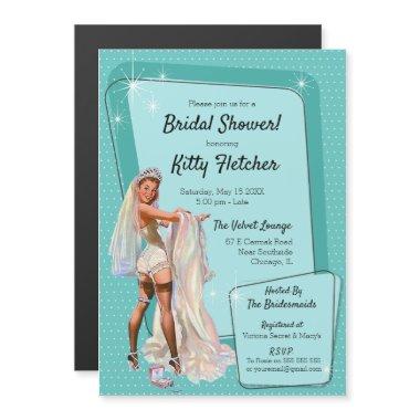 Vintage Retro Teal Pin Up Bride Bridal Shower Magnetic Invitations