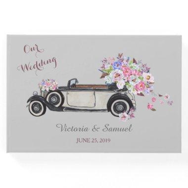 Vintage Roadster and Bouquet Wedding Guest Book
