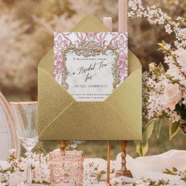 Vintage Rococo Floral Dusty Pink n Gold Bridal Tea Foil Invitations