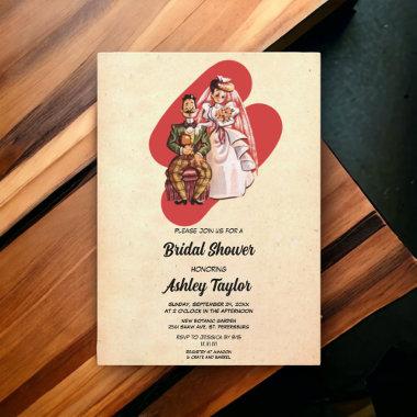 Vintage Romantic Bride Groom Retro Bridal Shower Invitations