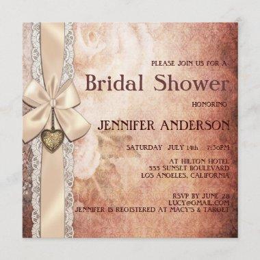 Vintage Romantic Damask Floral Lace Bridal Shower Invitations
