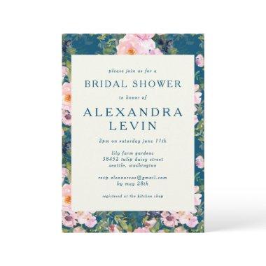 Vintage Romantic Florals in Blue Bridal Shower Invitations