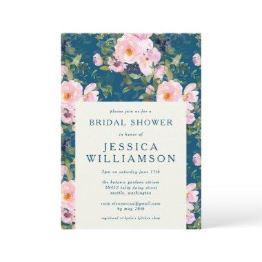 Vintage Romantic Florals in Blue Bridal Shower Invitations