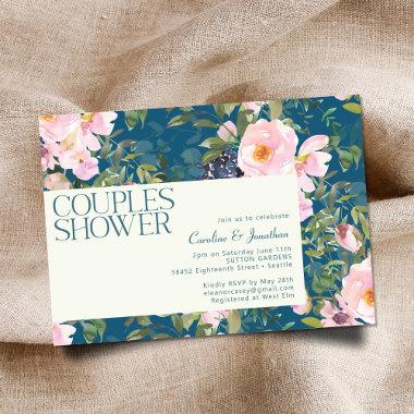 Vintage Romantic Florals in Blue Couples Shower Invitations