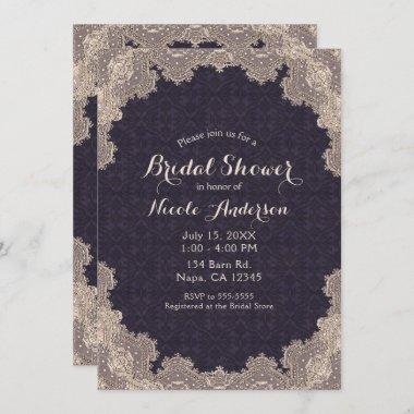 Vintage Romantic Lace Purple Elegant Bridal Shower Invitations