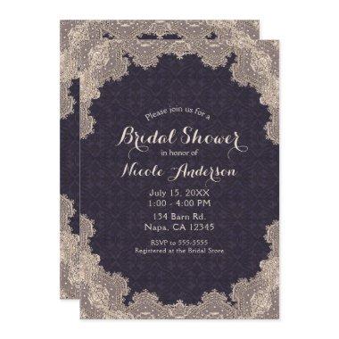 Vintage Romantic Lace Purple Elegant Bridal Shower Invitations